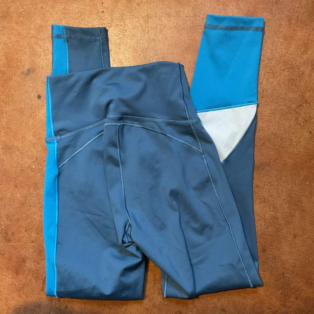 Adidas Colorblock Blue Hugh Rise Leggings A33 - Picture 2 of 4